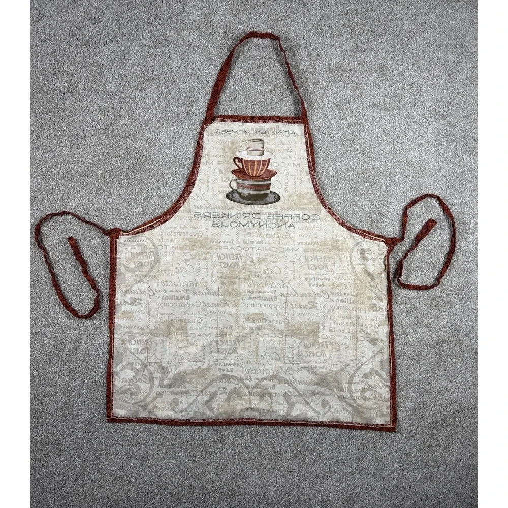 Vintage Coffee Drinkers Anonymous Novelty Apron Two Pockets Brown Tan Kitchen